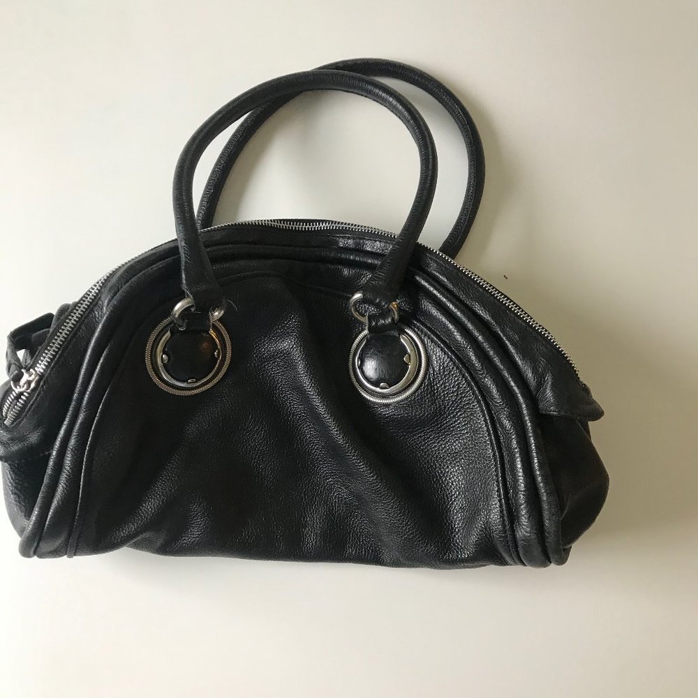 Abro Black Leather Moto Bag